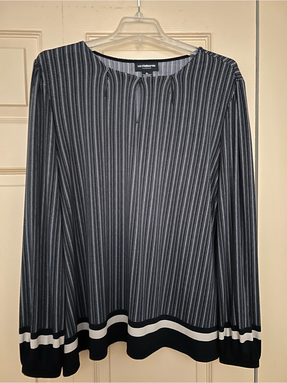Liz Claiborne Black and Tan Long-Sleeve Striped Tunic